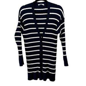 T Alexander Wang Ribbed Navy White Striped Long Cardigan XS